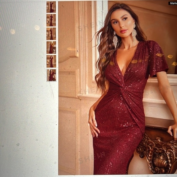 Trumpet/Mermaid Plunging Neck Floor-Length Sequin Dress with Butterfly Sleeves - Picture 13 of 13